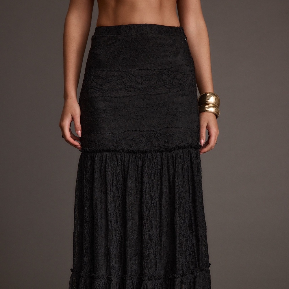 12th Tribe Poppy Black Lace Maxi Skirt Size MM